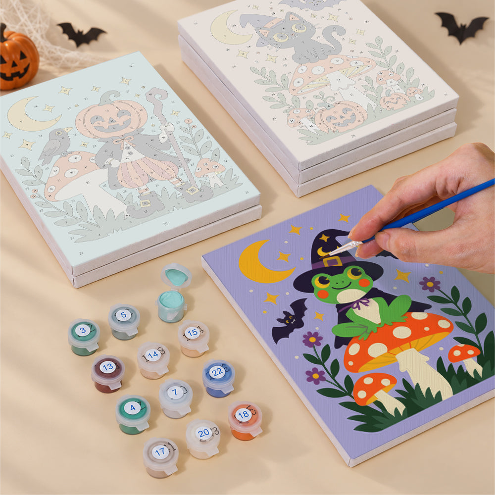 Toadstool Frog Witch and Bats mini paint by numbers – image 4