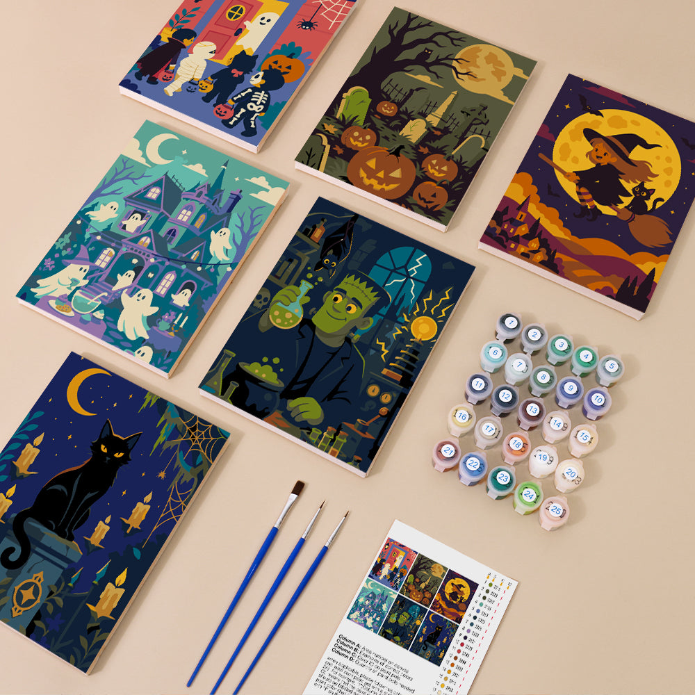 Red Door Trick-or-Treat Night mini paint by numbers – image 1