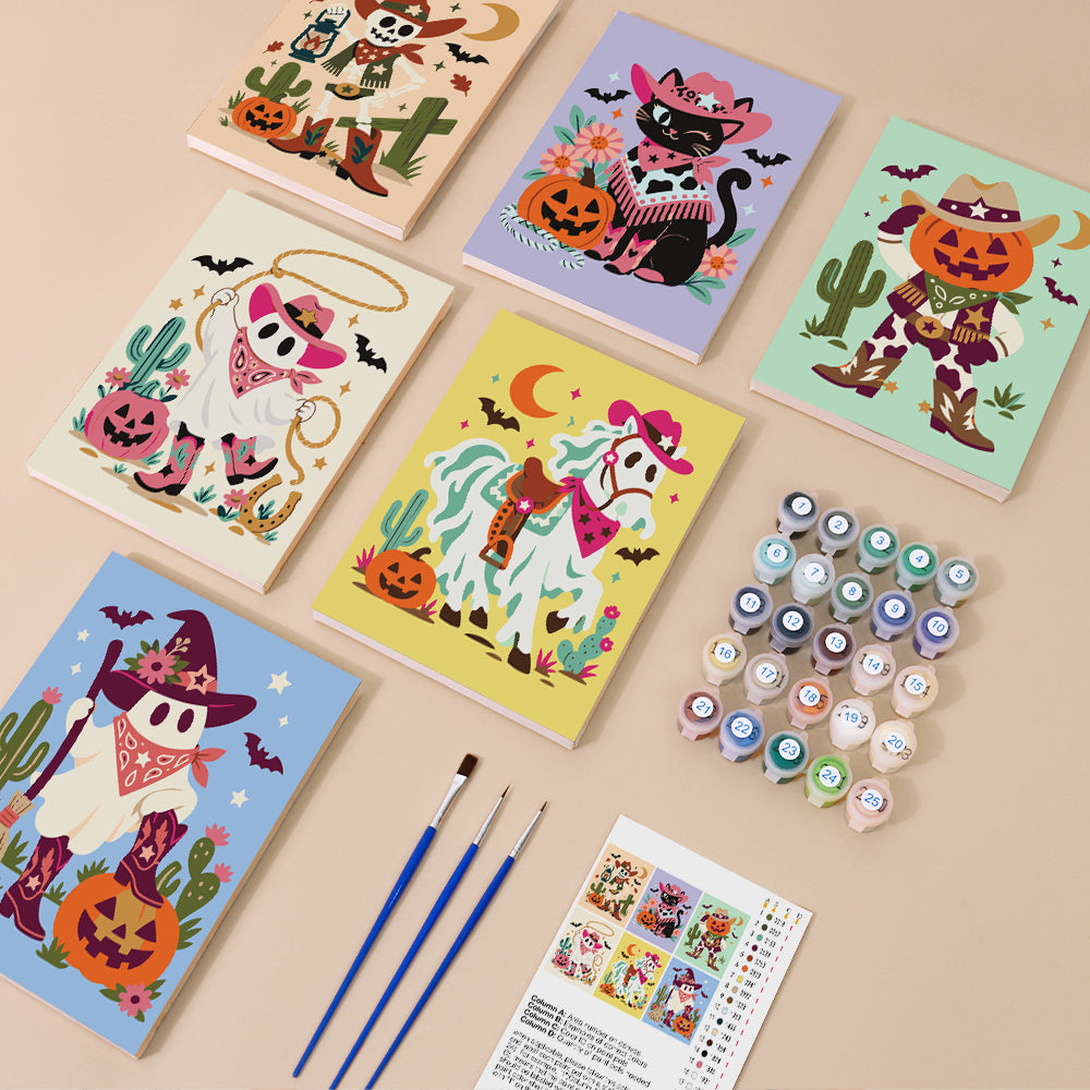 Pink Cowgirl Cat and Ghost Horse mini paint by numbers – image 1