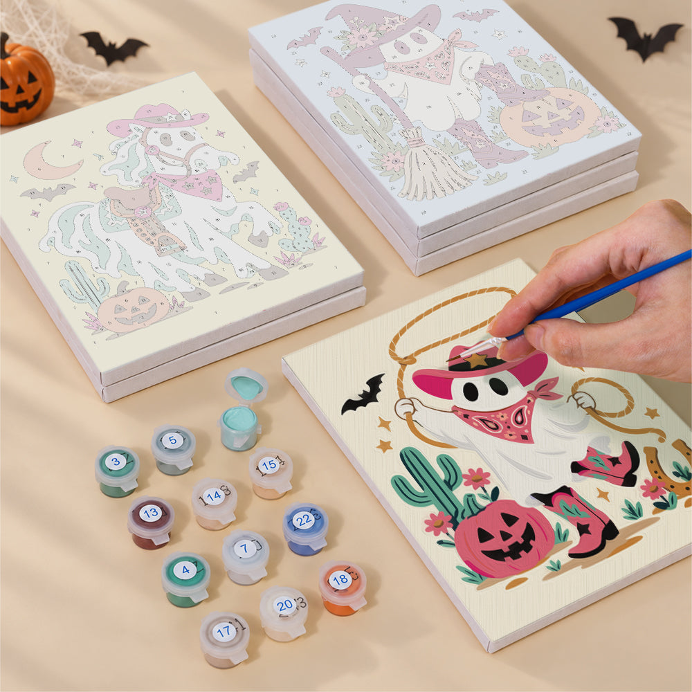 Pink Cowgirl Cat and Ghost Horse mini paint by numbers – image 4