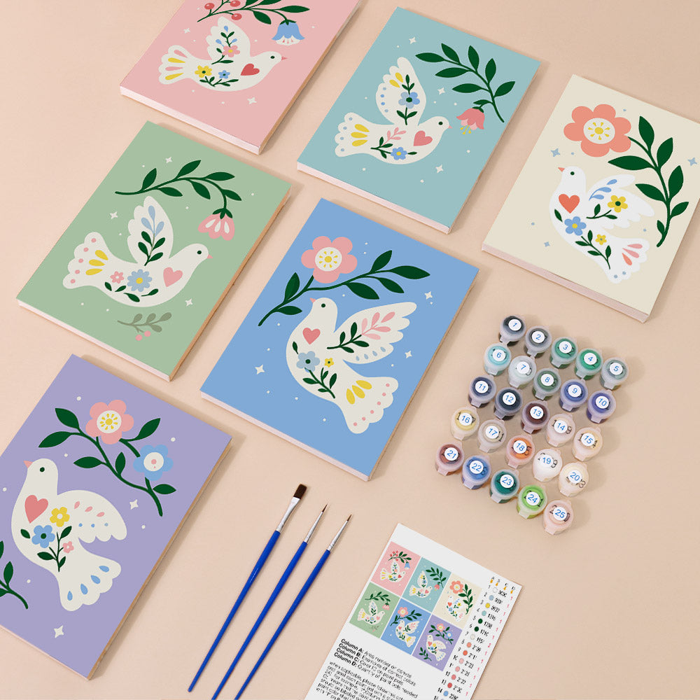 Floral Peace Doves mini paint by numbers – image 1