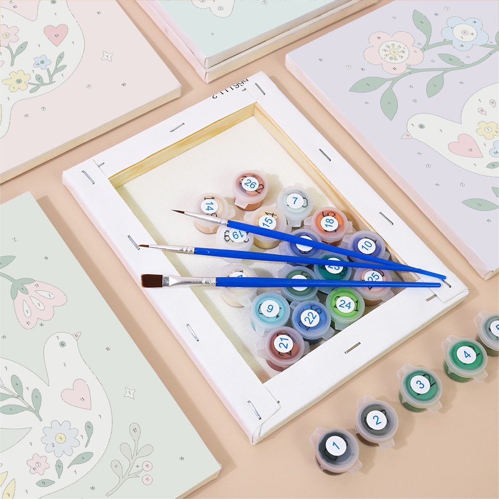 Floral Peace Doves mini paint by numbers – image 2