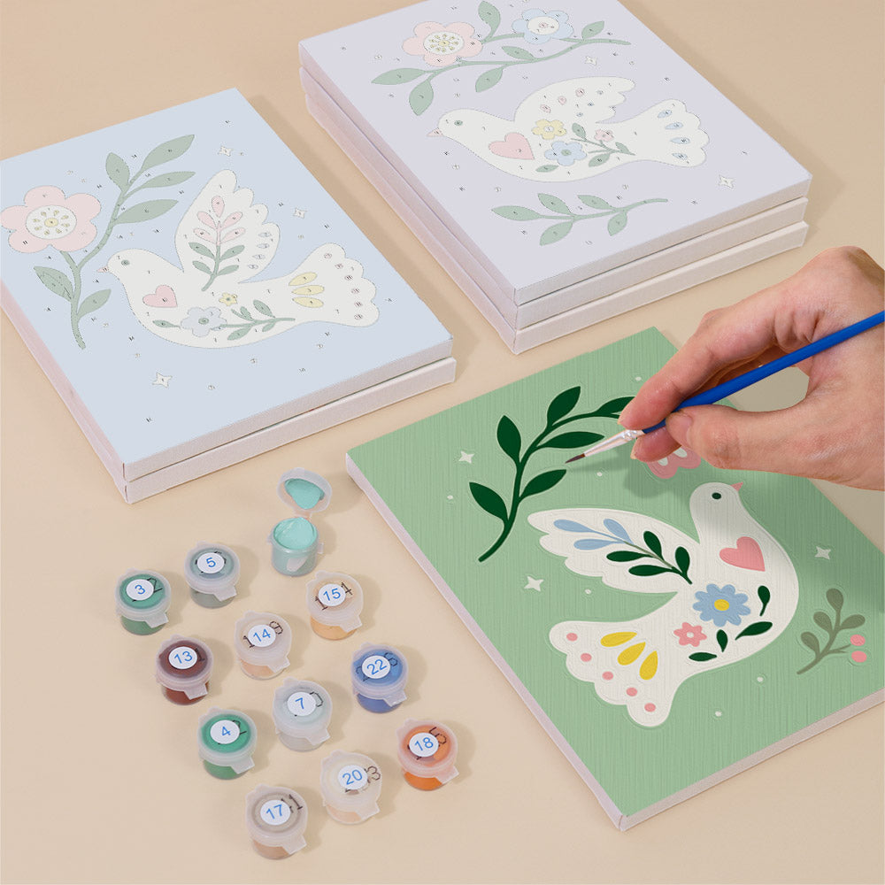 Floral Peace Doves mini paint by numbers – image 4