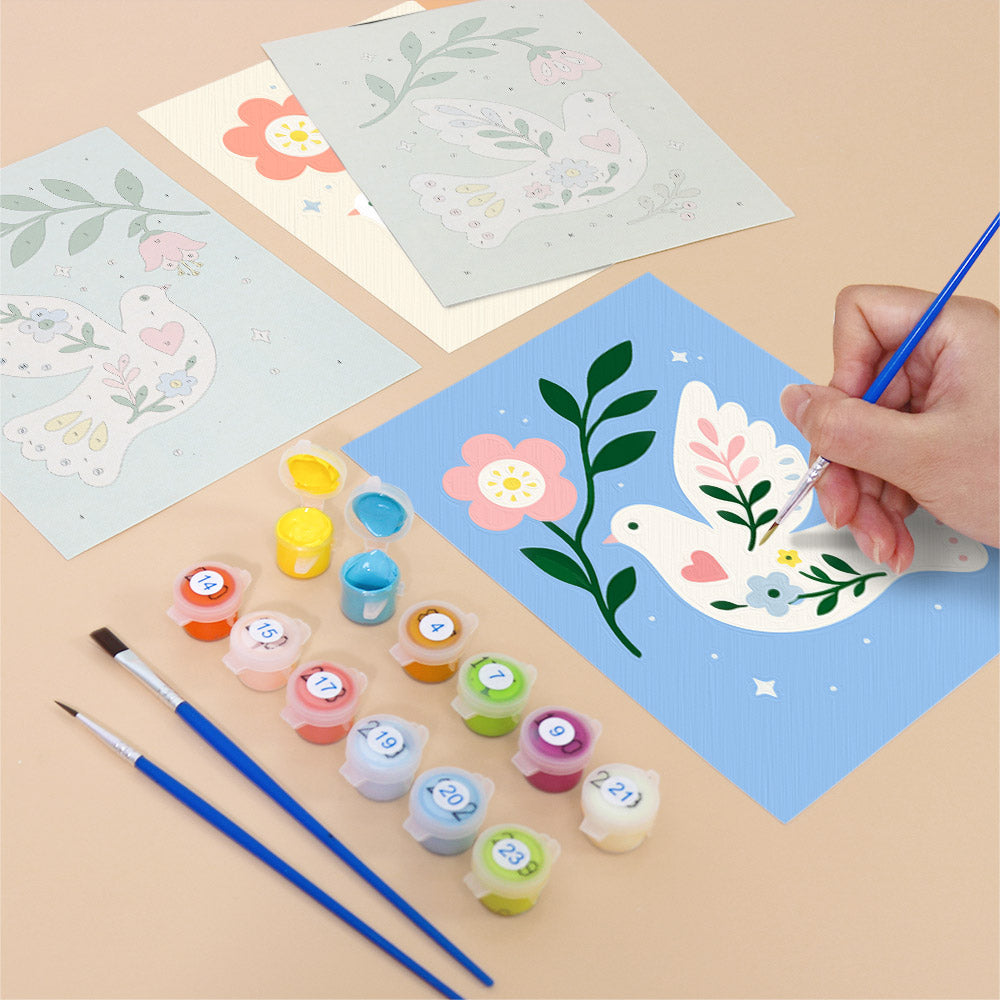 Floral Peace Doves mini paint by numbers – image 12