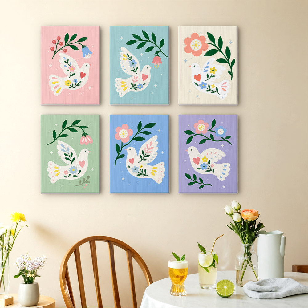 Floral Peace Doves mini paint by numbers – image 14