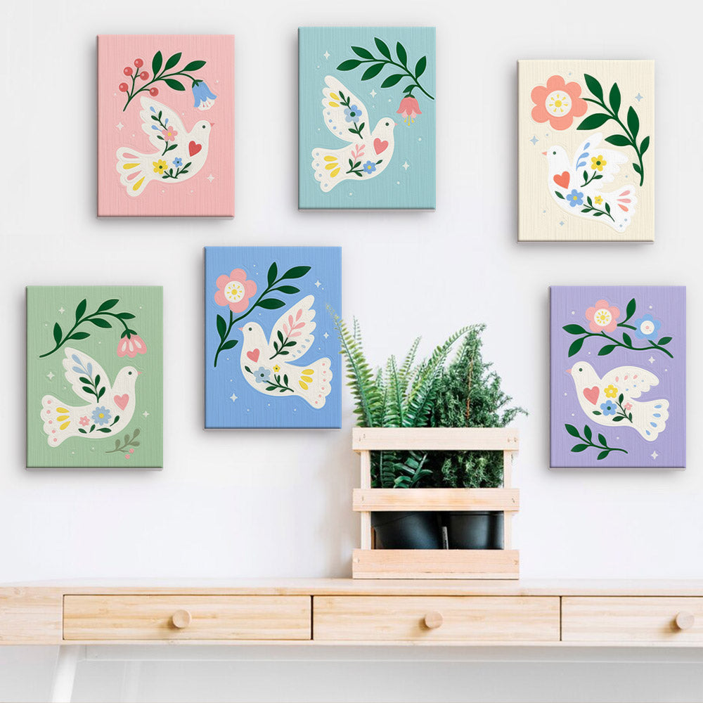 Floral Peace Doves mini paint by numbers – image 15