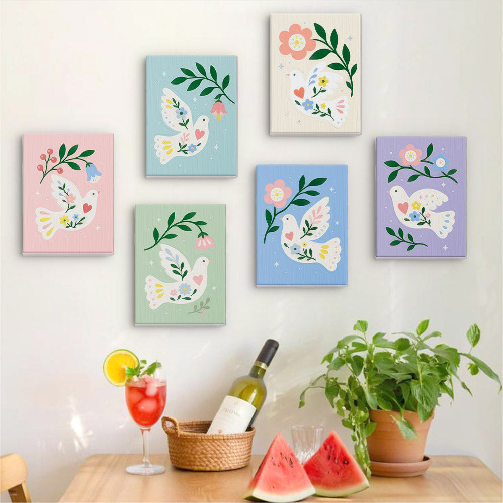 Floral Peace Doves mini paint by numbers – image 17