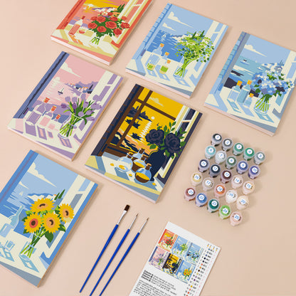 Open Window Sea View Bouquets mini paint by numbers – image 1