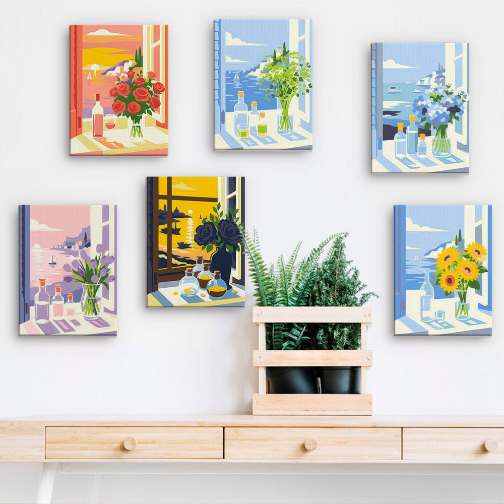 Open Window Sea View Bouquets mini paint by numbers – image 15