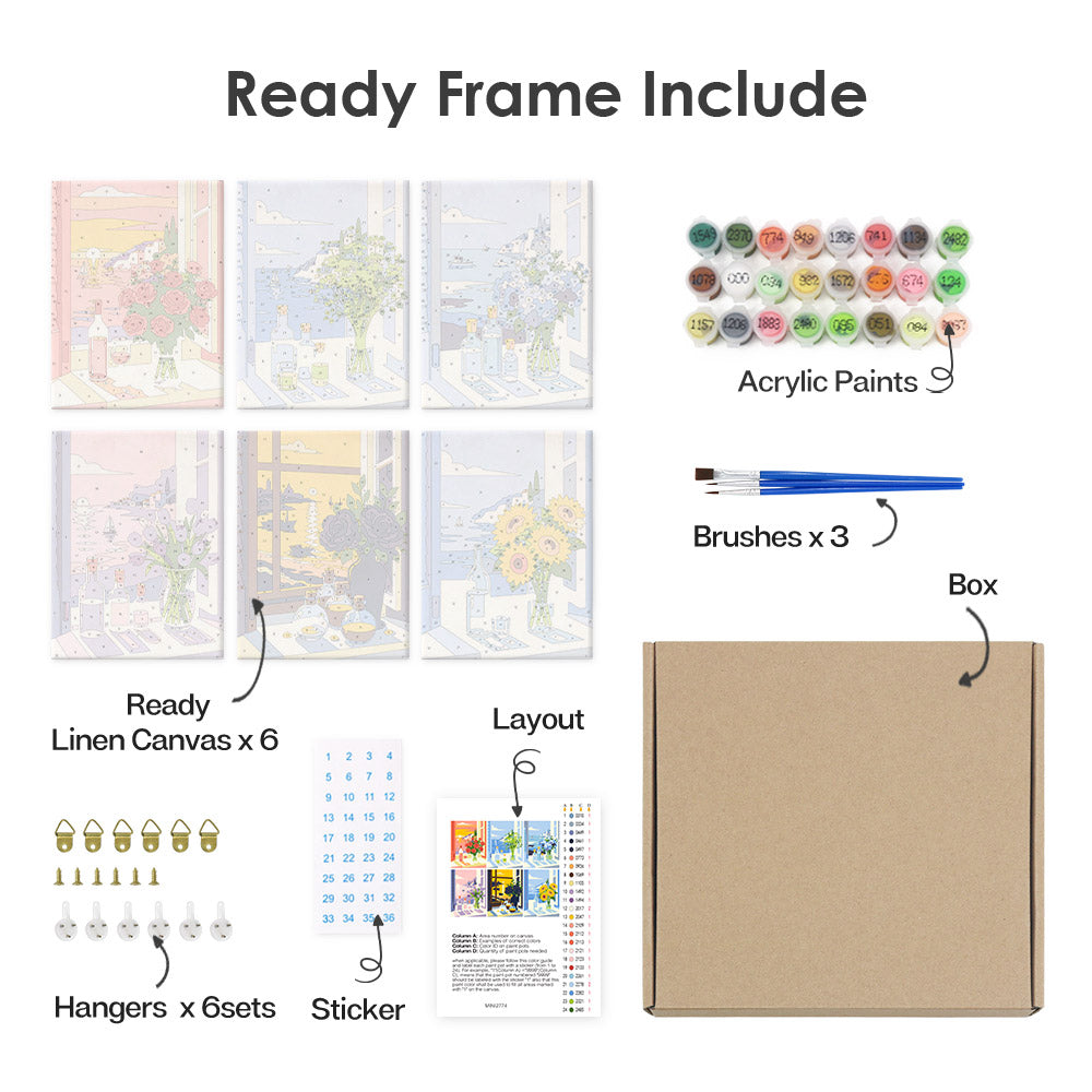 Open Window Sea View Bouquets mini paint by numbers – image 20