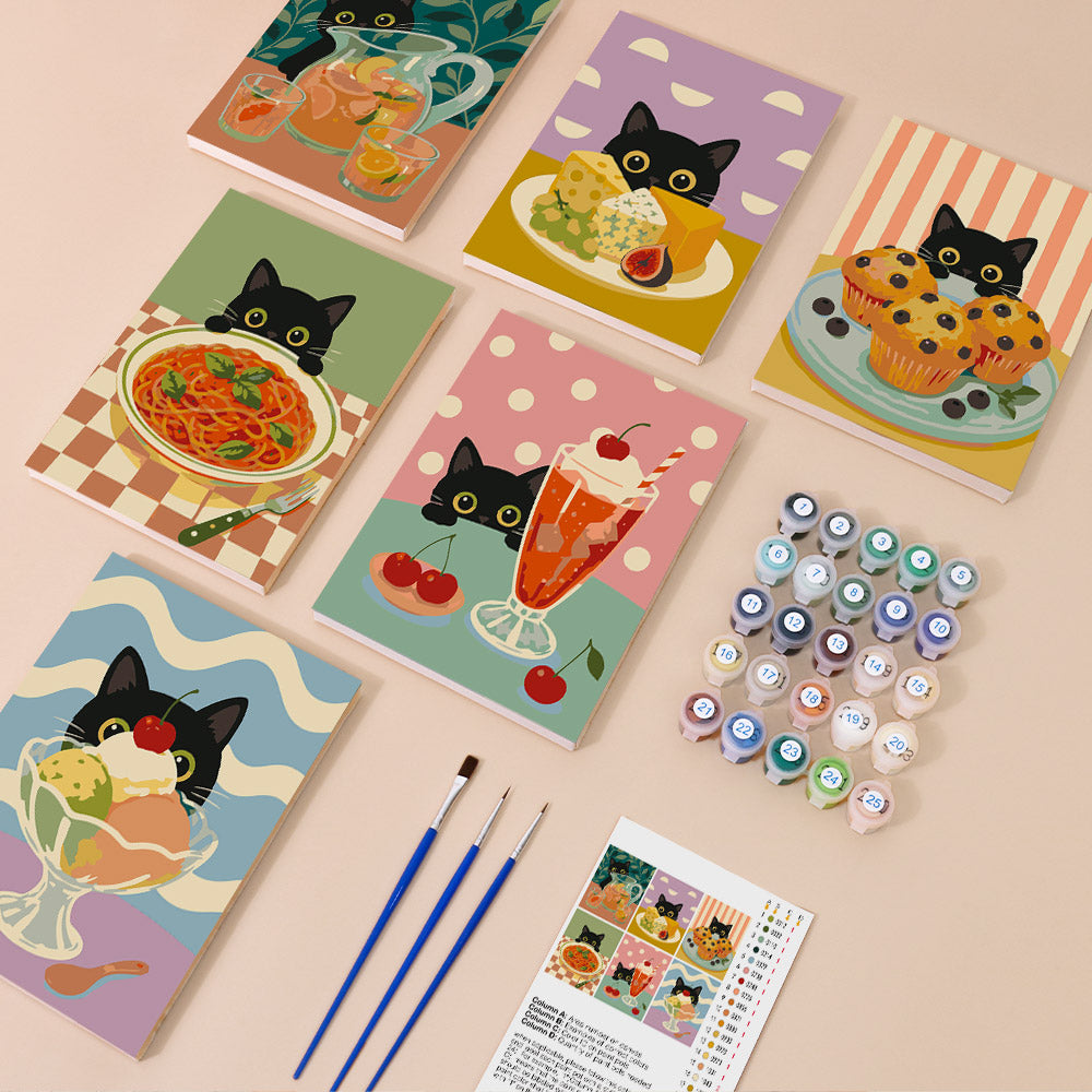Black Cat Eyeing the Spaghetti mini paint by numbers – image 1