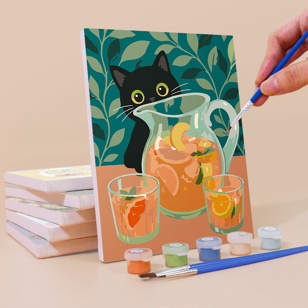 Black Cat Eyeing the Spaghetti mini paint by numbers – image 3