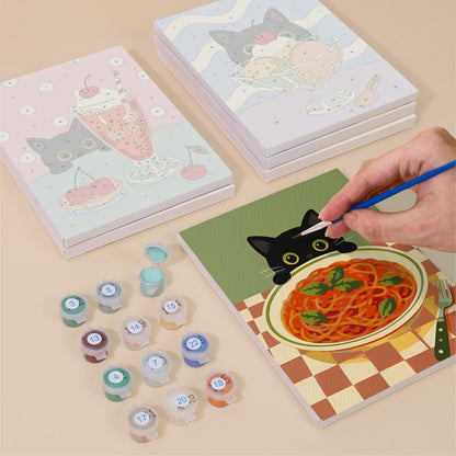 Black Cat Eyeing the Spaghetti mini paint by numbers – image 4