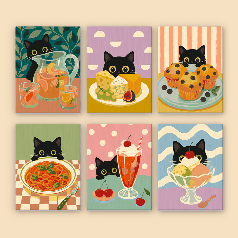 Black Cat Eyeing the Spaghetti mini paint by numbers – image 8