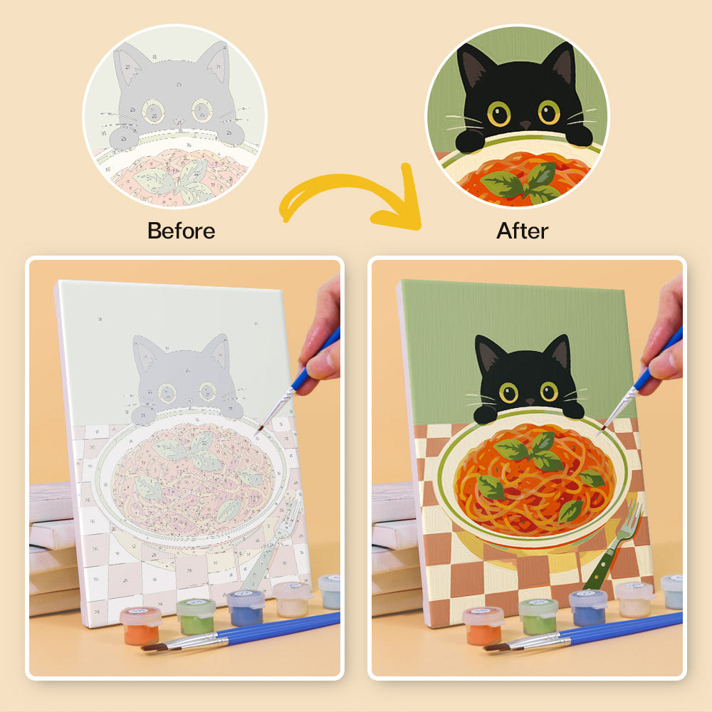 Black Cat Eyeing the Spaghetti mini paint by numbers – image 10