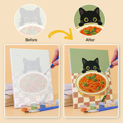 Black Cat Eyeing the Spaghetti mini paint by numbers – image 10