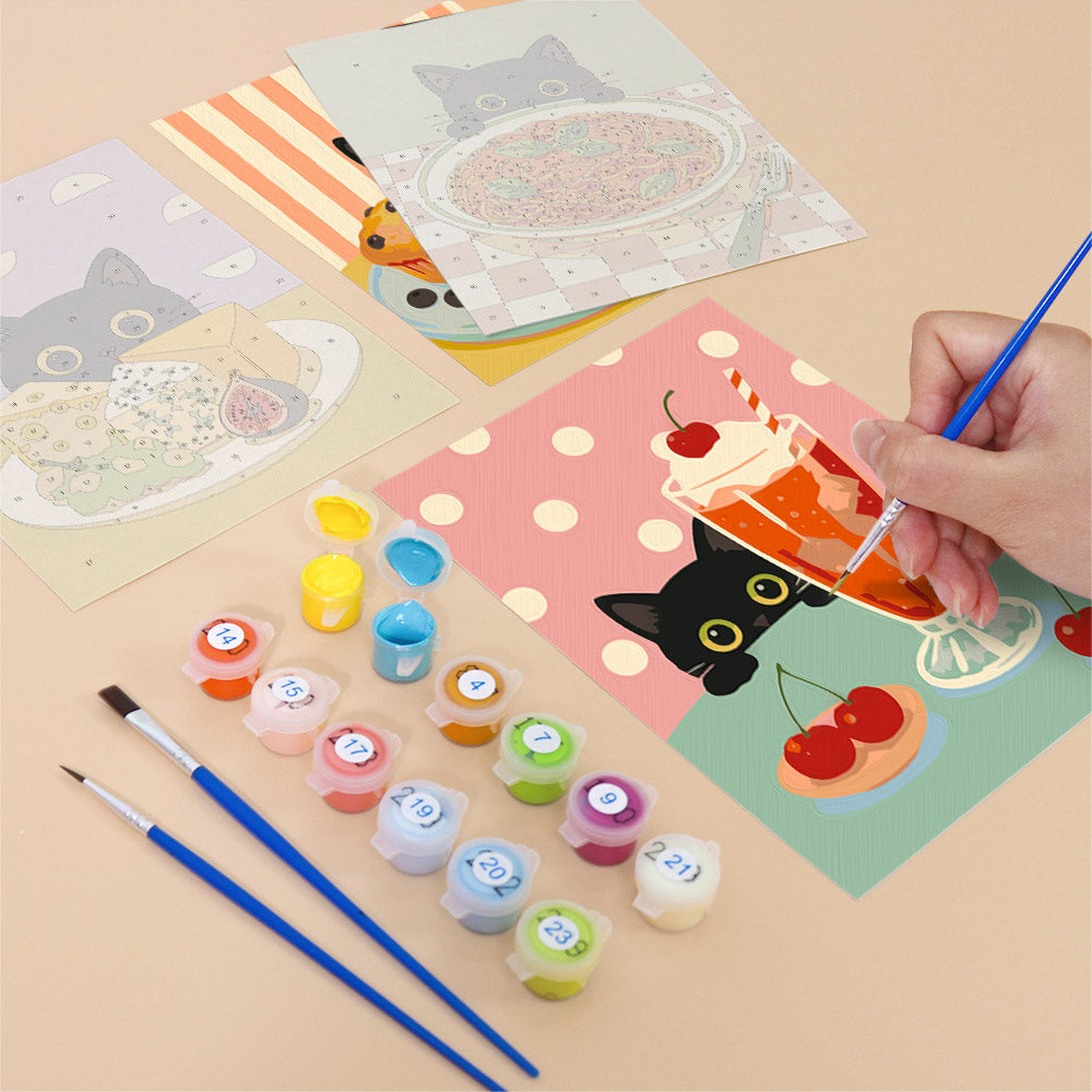 Black Cat Eyeing the Spaghetti mini paint by numbers – image 12
