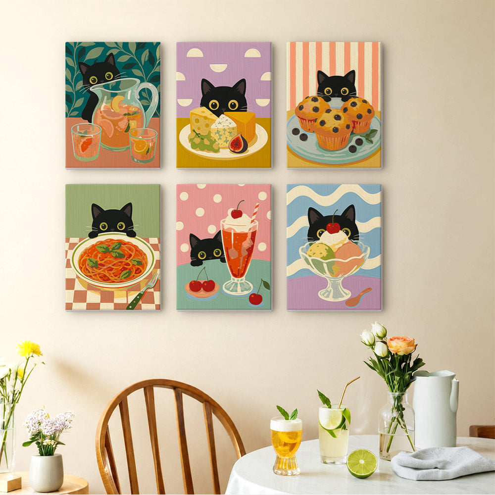 Black Cat Eyeing the Spaghetti mini paint by numbers – image 14