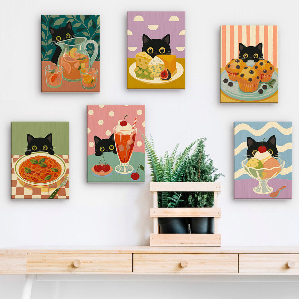 Black Cat Eyeing the Spaghetti mini paint by numbers – image 15
