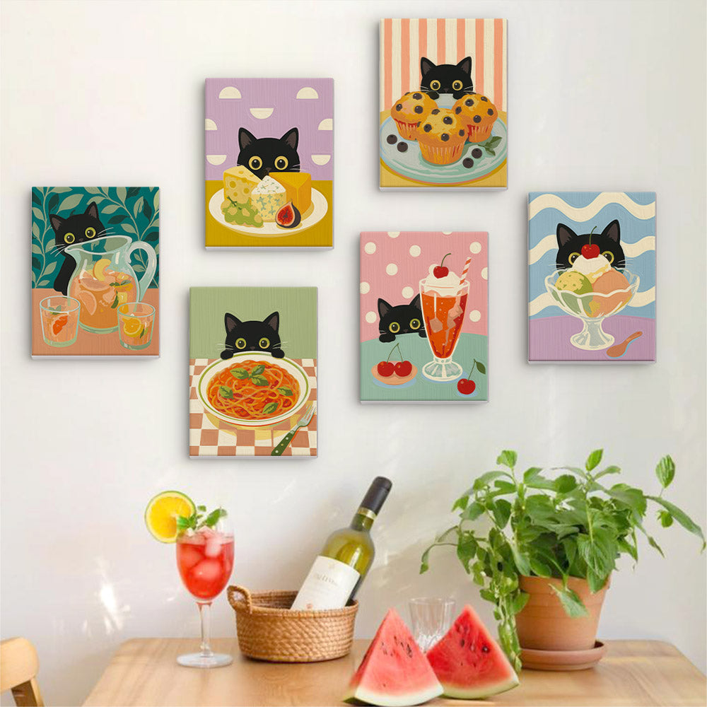 Black Cat Eyeing the Spaghetti mini paint by numbers – image 17