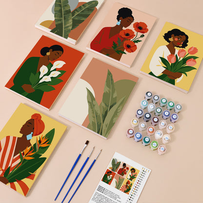 Women and Flowers Portrait mini paint by numbers – image 1