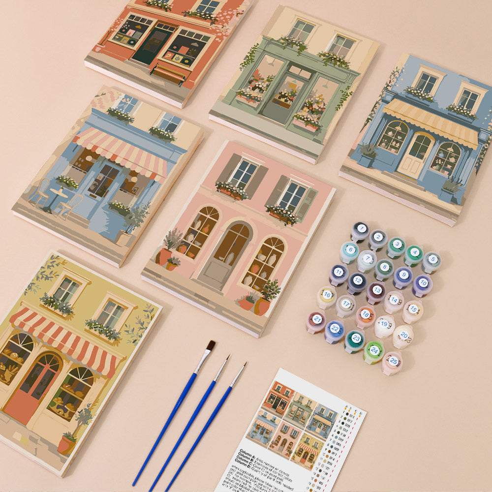 Pastel European Storefronts mini paint by numbers – image 1