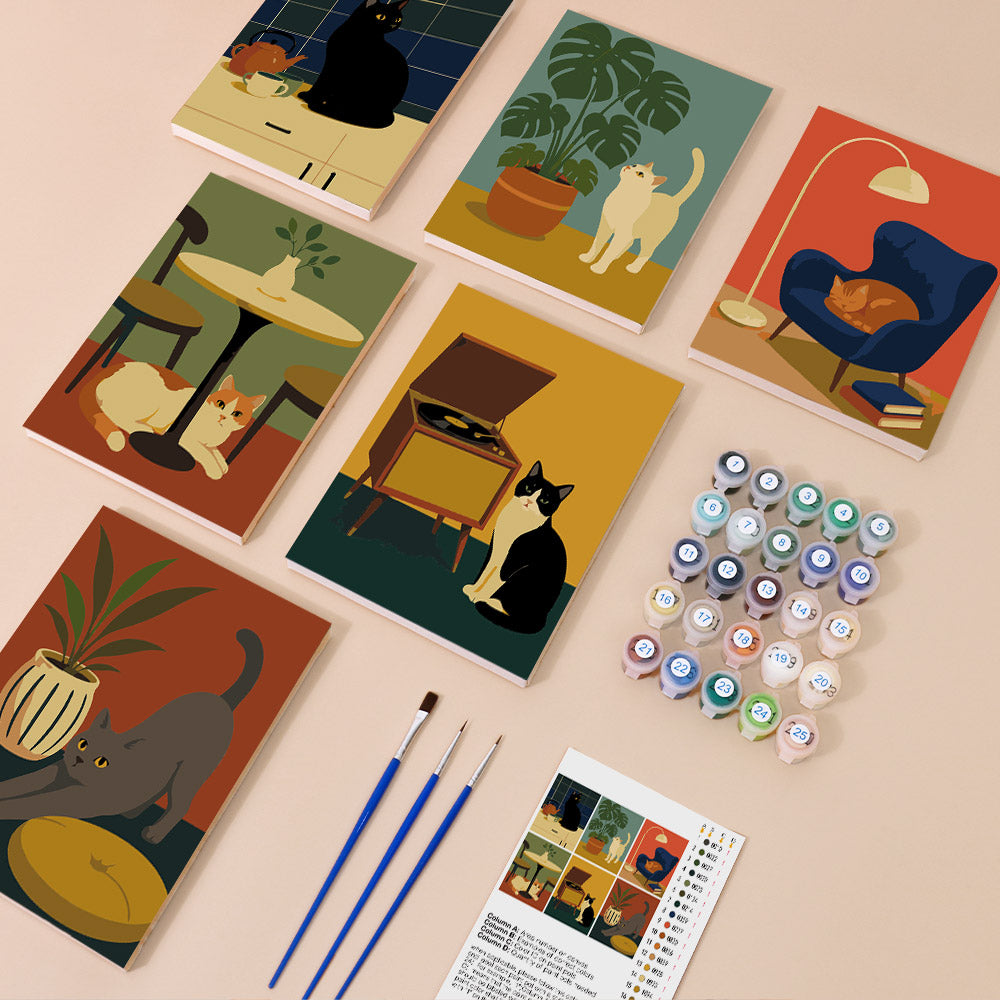Mid Century Cats at Home mini paint by numbers – image 1