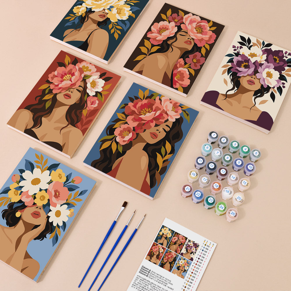 Faces Hidden in Peonies mini paint by numbers – image 1
