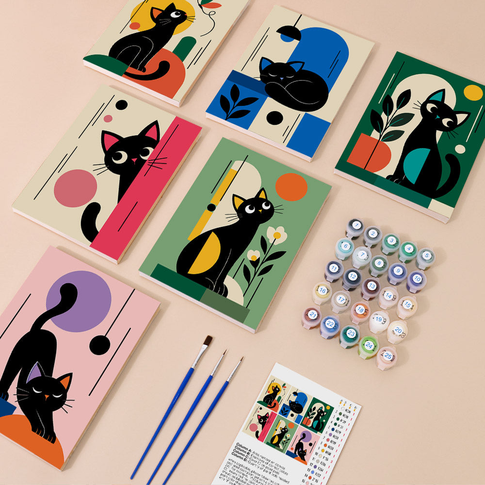 Modern Geometric Black Cats mini paint by numbers – image 1