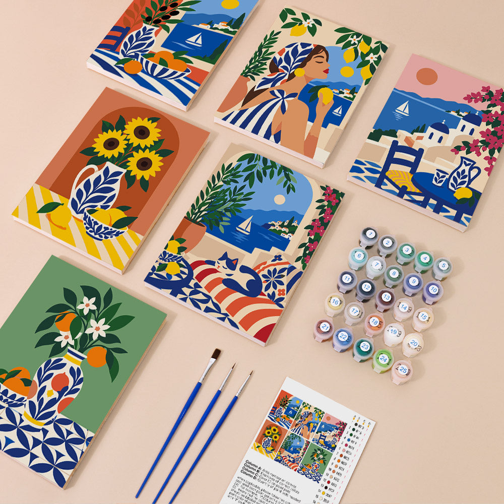 Cobalt Tiles and Sunflower Harbor mini paint by numbers – image 1
