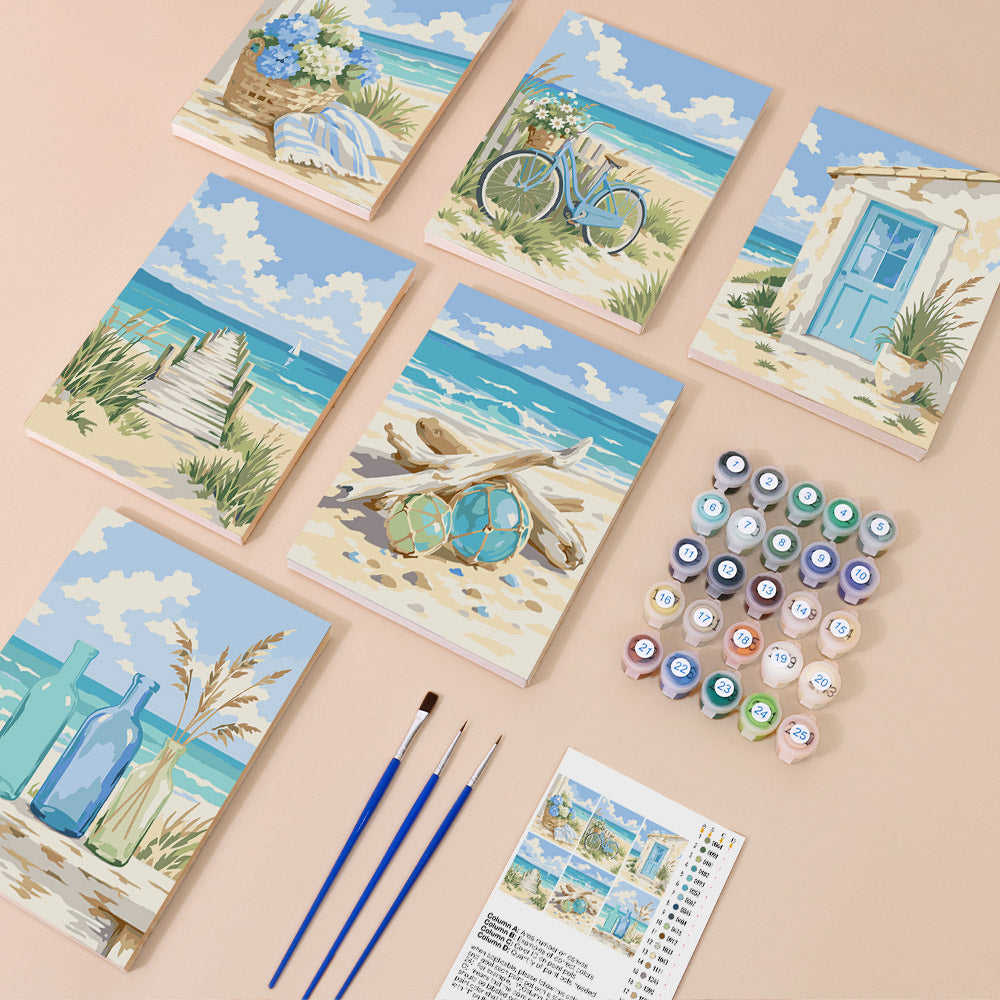 Blue Bottles and Driftwood Dunes mini paint by numbers – image 1