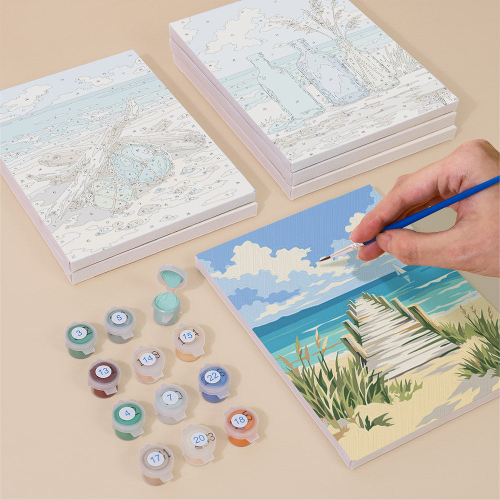 Blue Bottles and Driftwood Dunes mini paint by numbers – image 4