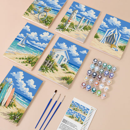 Striped Beach Tent and Sailboat mini paint by numbers – image 1