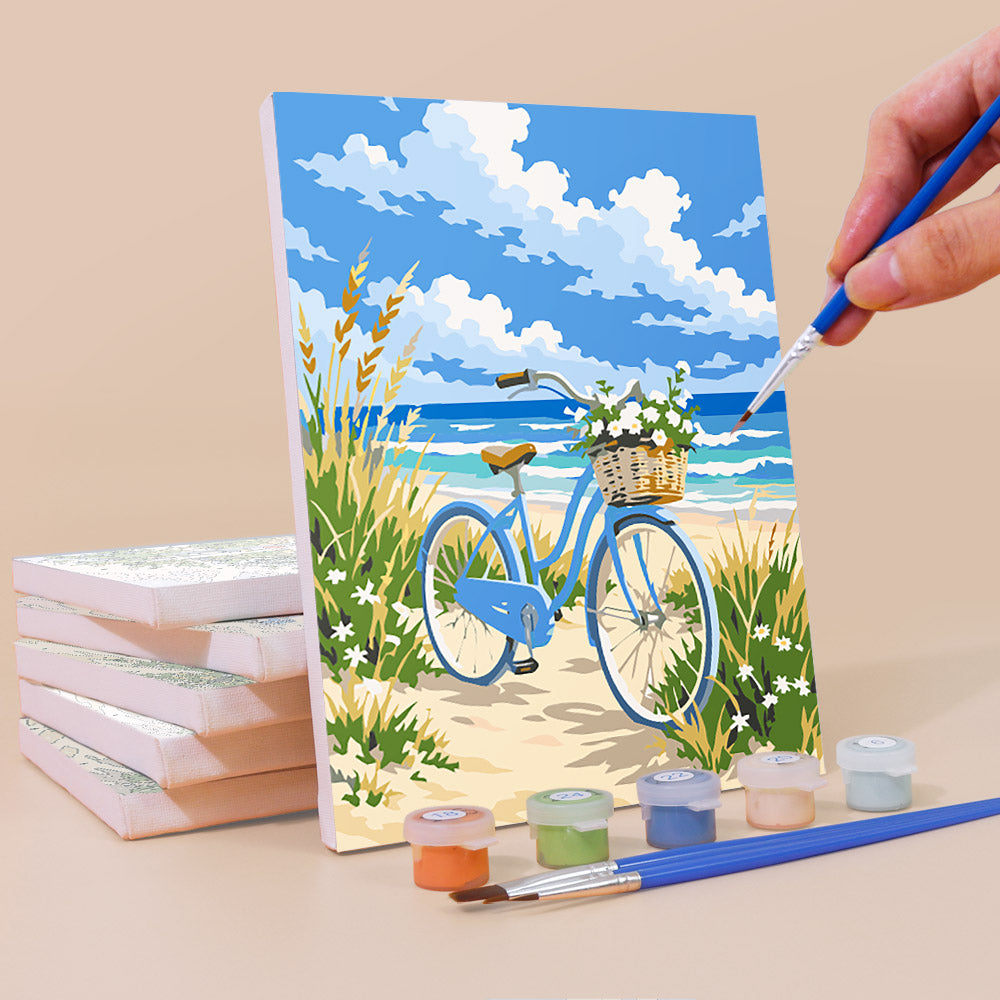 Striped Beach Tent and Sailboat mini paint by numbers – image 3
