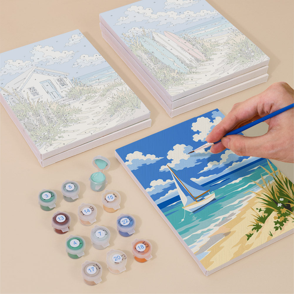 Striped Beach Tent and Sailboat mini paint by numbers – image 4