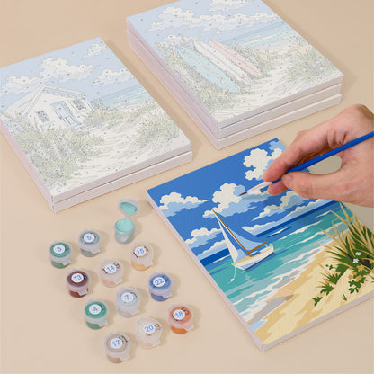 Striped Beach Tent and Sailboat mini paint by numbers – image 4