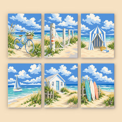 Striped Beach Tent and Sailboat mini paint by numbers – image 8