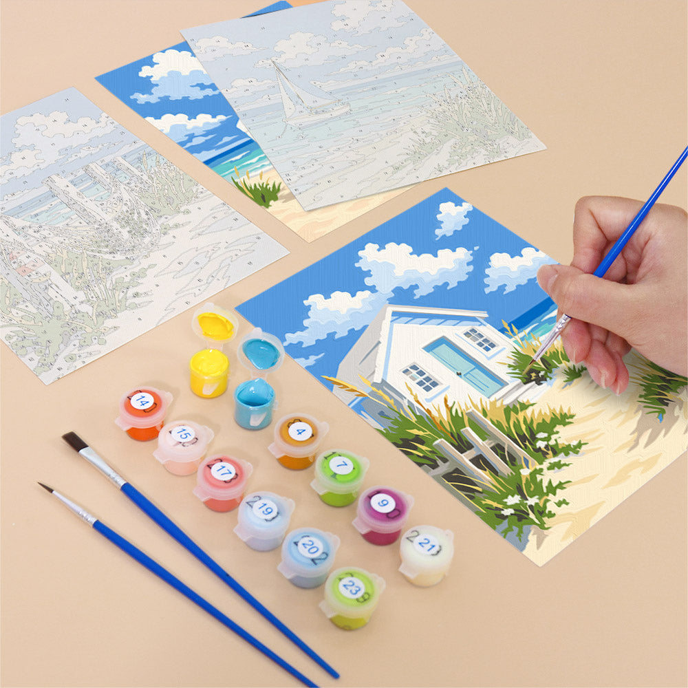 Striped Beach Tent and Sailboat mini paint by numbers – image 12