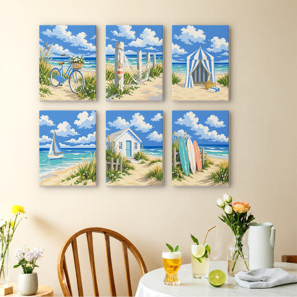 Striped Beach Tent and Sailboat mini paint by numbers – image 14