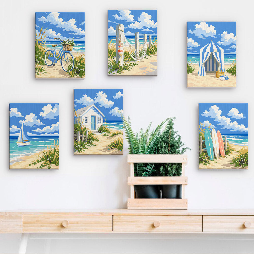 Striped Beach Tent and Sailboat mini paint by numbers – image 15