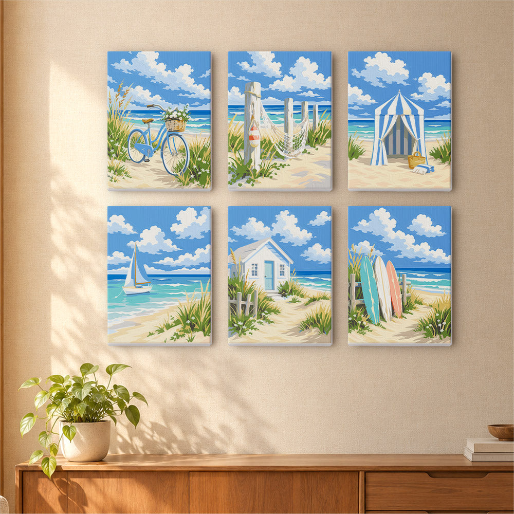 Striped Beach Tent and Sailboat mini paint by numbers – image 16