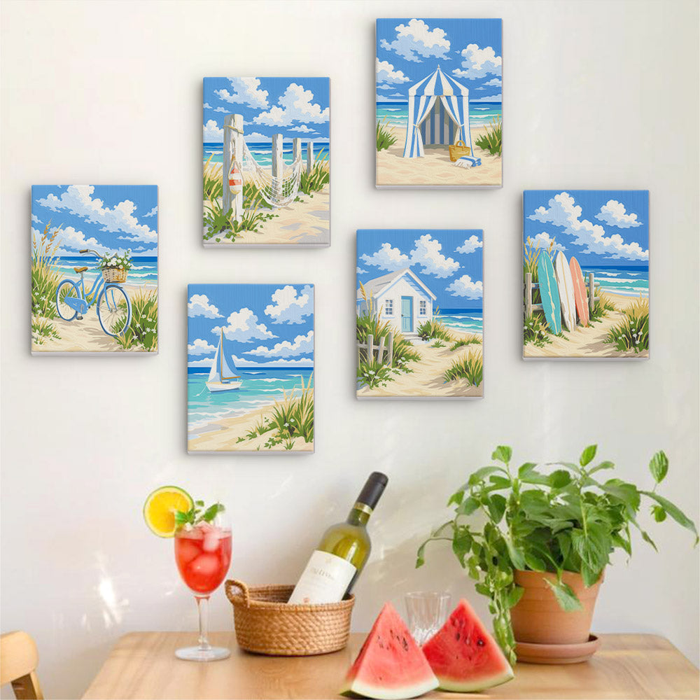 Striped Beach Tent and Sailboat mini paint by numbers – image 17