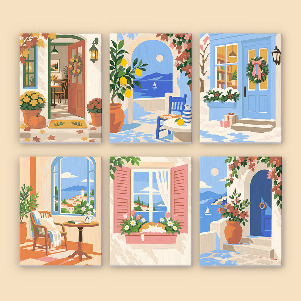 Wreathed Blue Door and Shutters mini paint by numbers – image 8