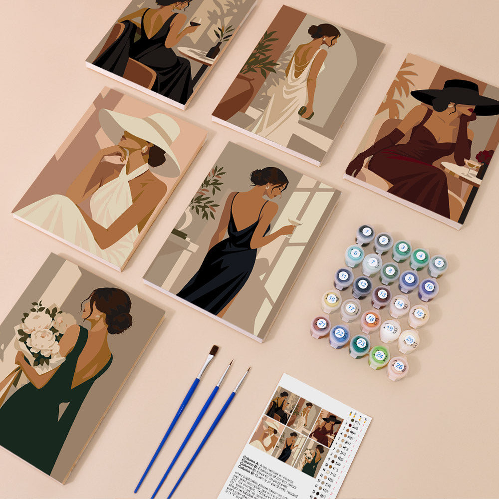 Backless Gowns and Wide Hats mini paint by numbers – image 1