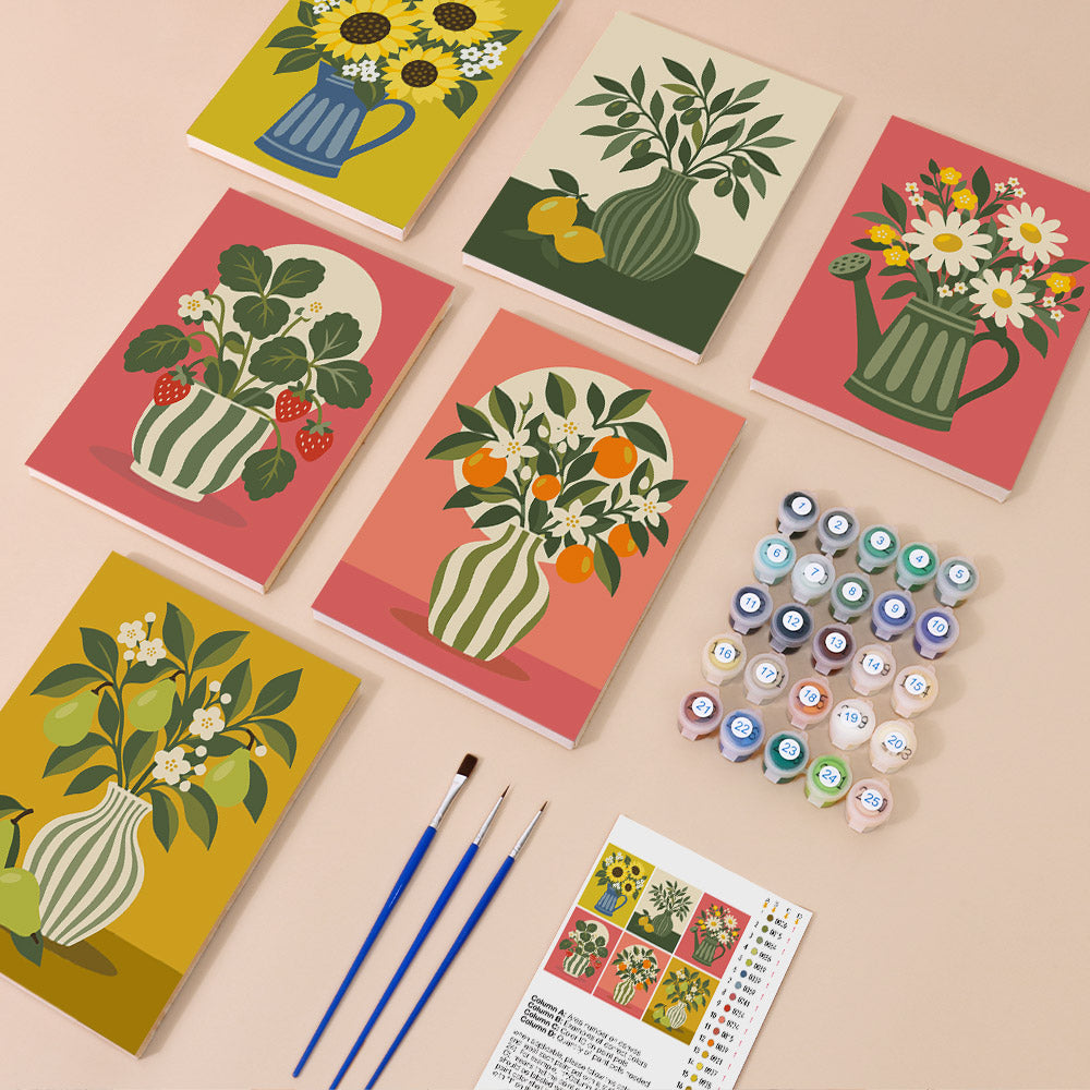 Sunflower Pitcher and Fruit Stems mini paint by numbers – image 1