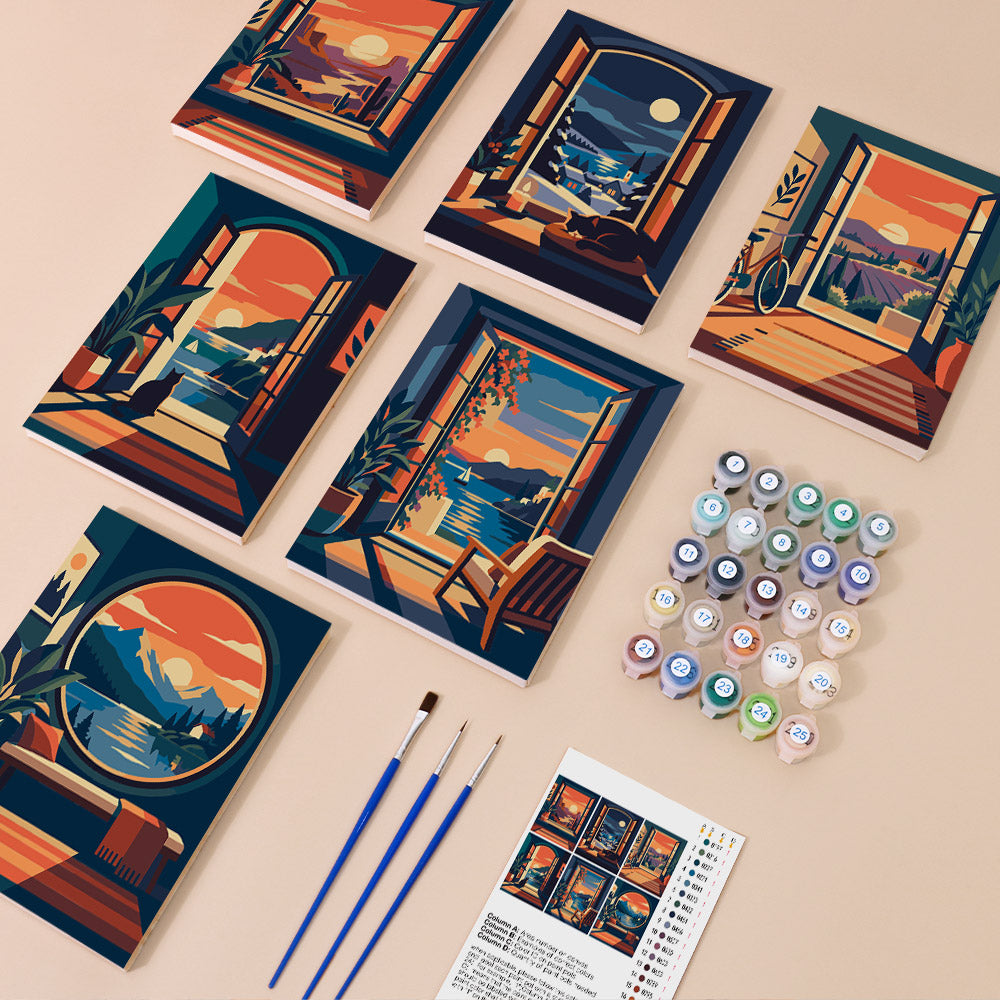 Sunset Window Views mini paint by numbers – image 1