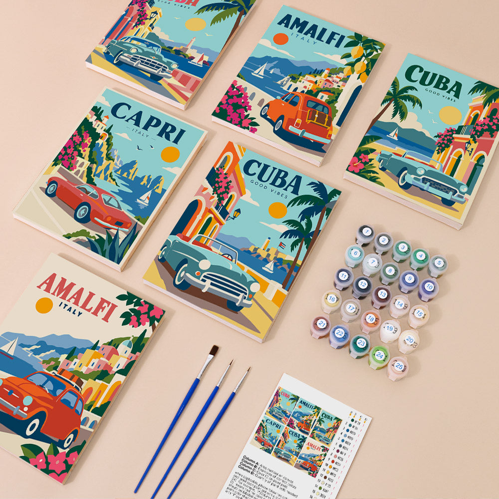 Classic Cars by the Sea mini paint by numbers – image 1