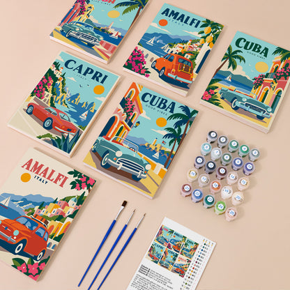 Classic Cars by the Sea mini paint by numbers – image 1
