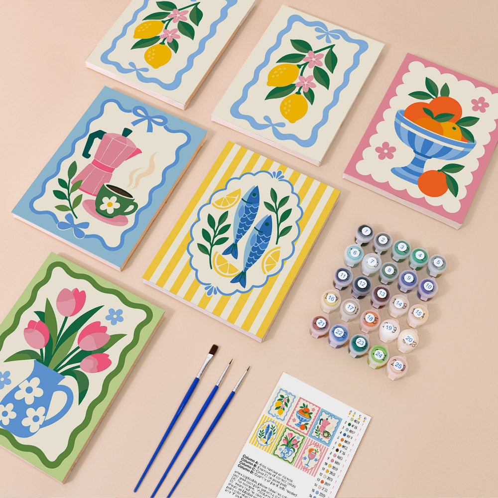 Lemons, Sardines and Moka Pots mini paint by numbers – image 1