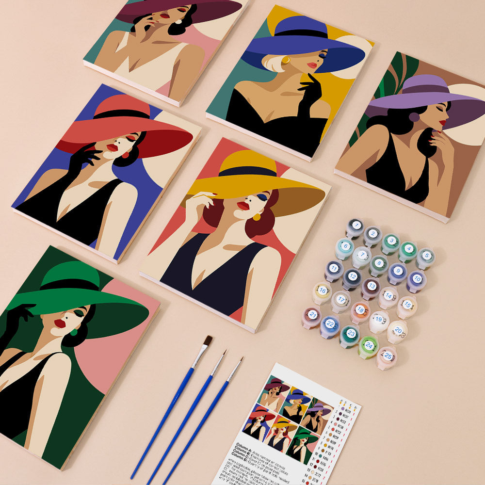 Ladies in Jewel-Tone Sun Hats mini paint by numbers – image 1